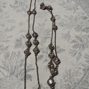 Brighton Silver-Tone Floral Link Necklace with Clear Crystals